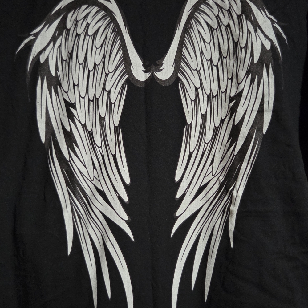 Black T-Shirt with White Angel Wings Design On Back